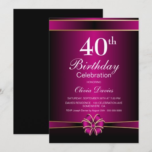 Vibrant roze 40e verjaardag kaart (Voorkant / Achterkant)