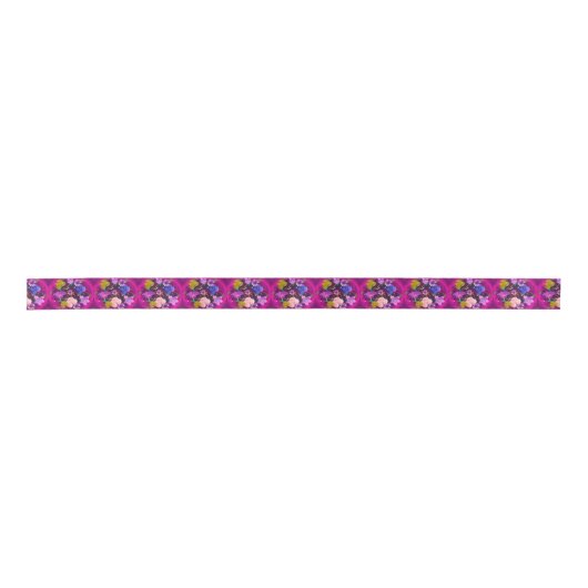 Vibrant roze Abstracte Floral Spool Satin Ribbon Satijnen Lint (Voorkant)
