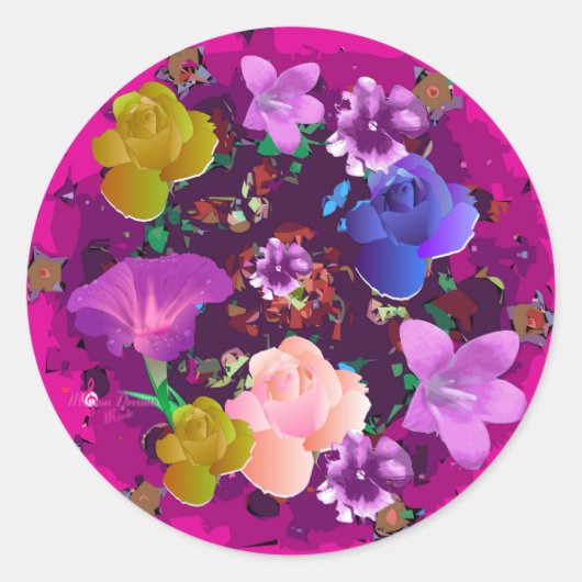Vibrant Roze Abstracte Florence Ronde Stickers (Voorkant)