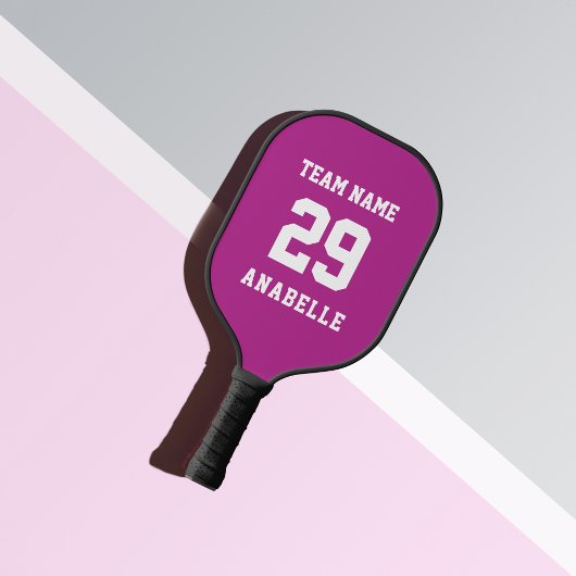 Vibrant roze Athletic Team Name Jersey Number Text Pickleball Paddle