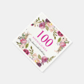 Vibrant roze botanische flora 100e verjaardag servet (Hoek)