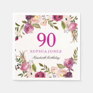 Vibrant roze botanische Floral 90e verjaardagParty Servet