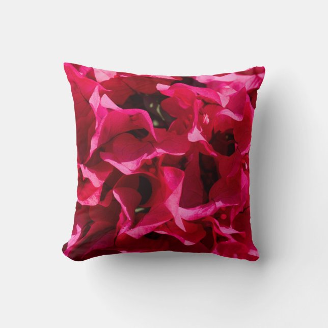 Vibrant roze Bougainvillea Bloem Petals Throw Pil Kussen (Voorkant)