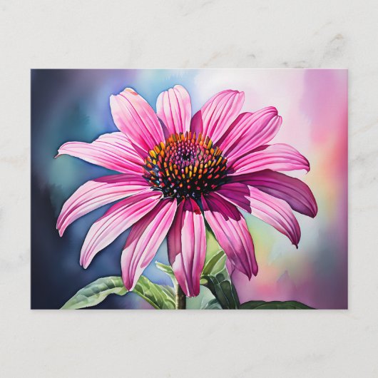Vibrant Roze Coneflower Waterverf Briefkaart (Voorkant)