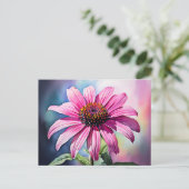 Vibrant Roze Coneflower Waterverf Briefkaart (Staand voorkant)