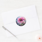 Vibrant Roze Coneflower Waterverf Ronde Sticker (Envelop)
