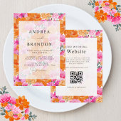 Vibrant roze en Oranje Waterverf Floral Wedding Kaart