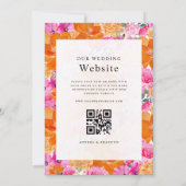 Vibrant roze en Oranje Waterverf Floral Wedding Kaart (Achterkant)