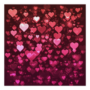Vibrant roze en Red Bokeh Hearts of Love Poster