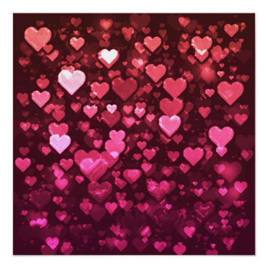Vibrant roze en Red Bokeh Hearts of Love Poster (Voorkant)