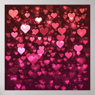 Vibrant roze en Red Bokeh Hearts of Love Poster