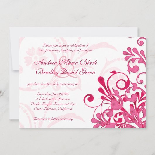 Vibrant roze en White Floral Wedding Invitation Kaart (Voorkant)