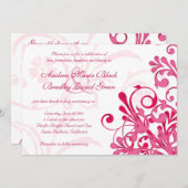 Vibrant roze en White Floral Wedding Invitation Kaart (Voorkant / Achterkant)