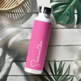Vibrant Roze en Wit Gepersonaliseerd Waterfles