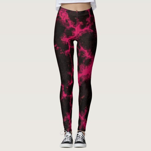 Vibrant roze en zwarte vlammen leggings (Voorkant)
