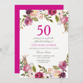 Vibrant roze flesje 50e verjaardag Uitnodiging (Voorkant / Achterkant)