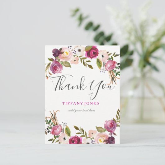 Vibrant roze flesje bedankt briefkaart (Staand voorkant)