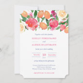 Vibrant roze Florals Citrus Dark Blue Tegel Wedden Kaart (Voorkant)