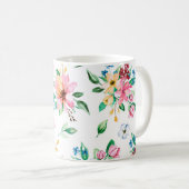 Vibrant roze groene Floral Foliage Print Koffiemok (Voorkant rechts)