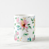 Vibrant roze groene Floral Foliage Print Koffiemok (Center)