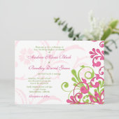 Vibrant roze groene witte Floral bruiloft uitnodig Kaart (Staand voorkant)