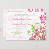 Vibrant roze groene witte Floral bruiloft uitnodig Kaart (Voorkant / Achterkant)