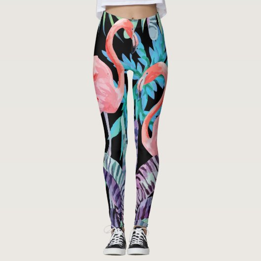 Vibrant, roze leggings van de flamingdruk van Flam (Voorkant)