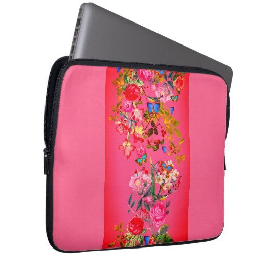 Vibrant Roze  Roos Dopende buitenkant Laptop Sleeve (Voorkant Rechts)
