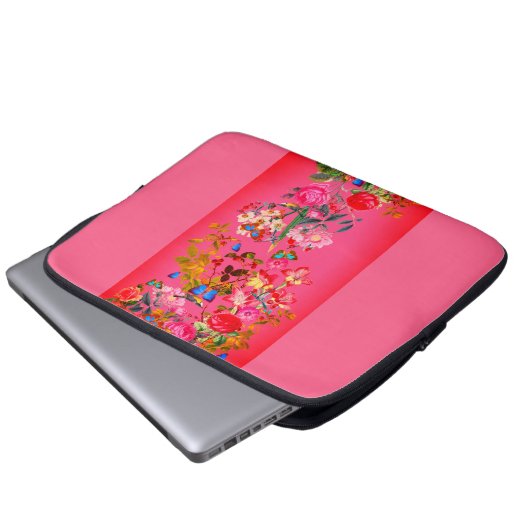 Vibrant Roze  Roos Dopende buitenkant Laptop Sleeve (Voorkant onderkant)