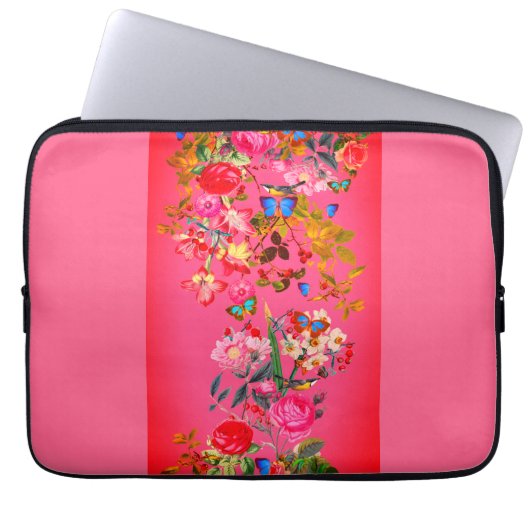Vibrant Roze  Roos Dopende buitenkant Laptop Sleeve (Voorkant)