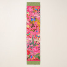 Vibrant Roze Roos Garden Chiffon Scarf