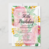 Vibrant roze Waterverf Floral Birthday Uitnodiging (Voorkant)
