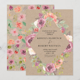 Vibrant Rustic Floral Kraft Wedding Uitnodiging