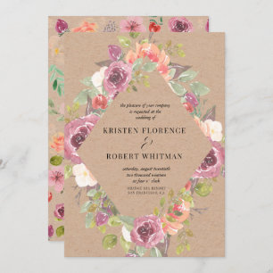 Vibrant Rustic Floral Kraft Wedding Uitnodiging