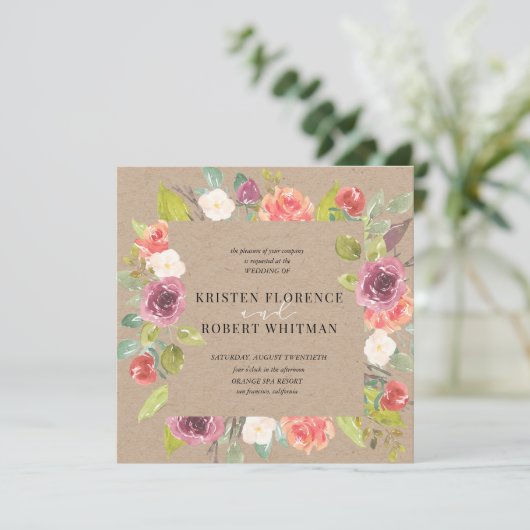 Vibrant Rustic Summer Floral Weddenschap Kaart (Staand voorkant)
