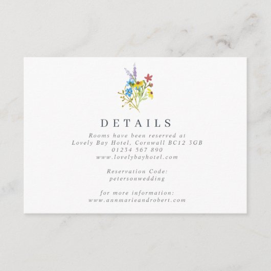Vibrant Rustic Wildbloemen Weddenschapskaart Informatiekaartje (Voorkant)