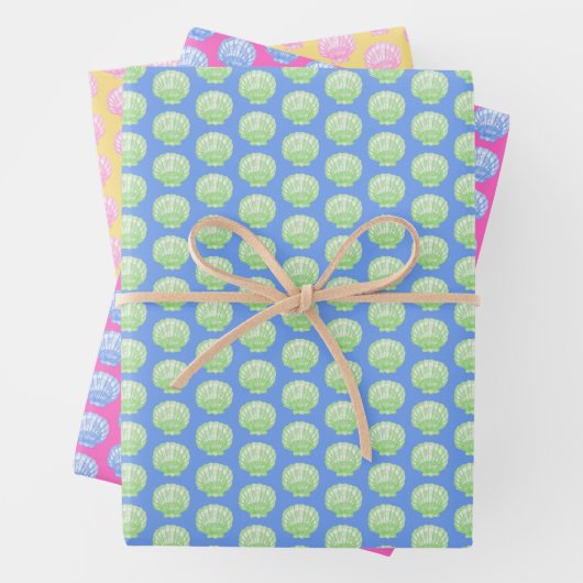 Vibrant Scallop Shells Wrapping Paper (In situ)
