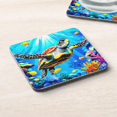 Vibrant Sea Turtle Dreamscape Bier Onderzetter (Linkerzijde)