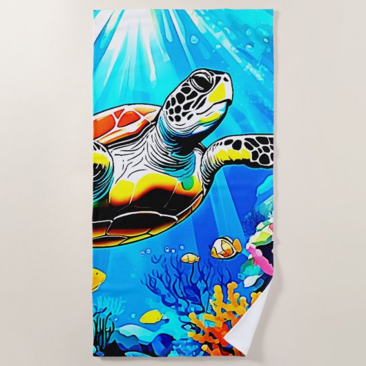 Vibrant Sea Turtle Dreamscape Strandlaken (Voorkant)