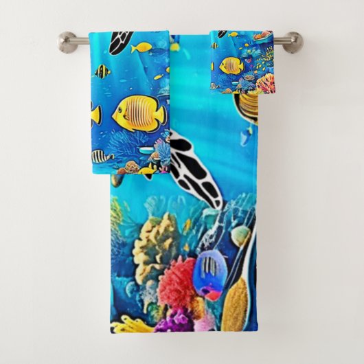 Vibrant Sea Turtle Reef Art Bad Handdoek (Insitu)