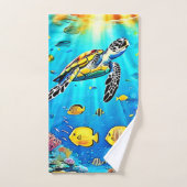 Vibrant Sea Turtle Reef Art Bad Handdoek (Handdoek)