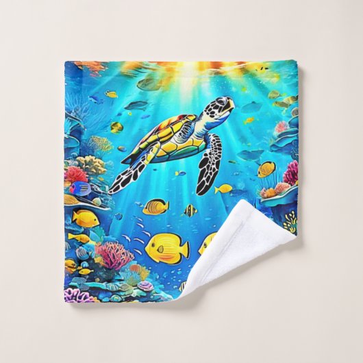 Vibrant Sea Turtle Reef Art Bad Handdoek (Wasdoekje)