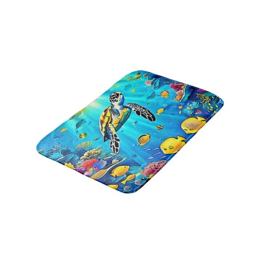Vibrant Sea Turtle Reef Art Badmat (Gekanteld)