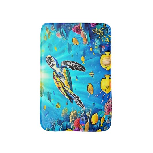 Vibrant Sea Turtle Reef Art Badmat (Voorkant Verticaal)