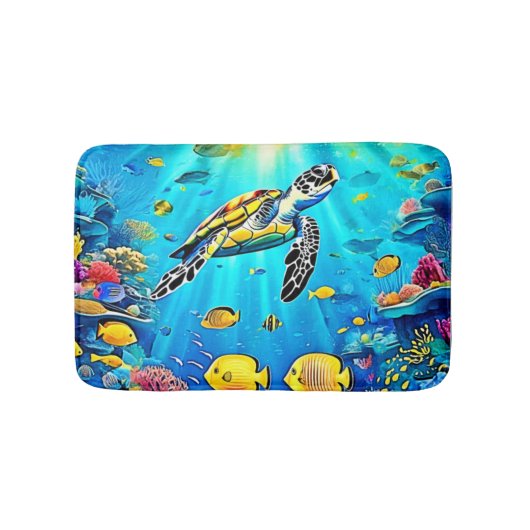 Vibrant Sea Turtle Reef Art Badmat (Voorkant)