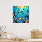 Vibrant Sea Turtle Reef Art Poster (Keuken)