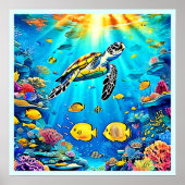 Vibrant Sea Turtle Reef Art Poster (Voorkant)