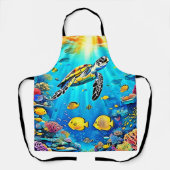 Vibrant Sea Turtle Reef Art Schort (Voorkant)