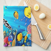 Vibrant Sea Turtle Reef Art Theedoek (Quarter Fold)