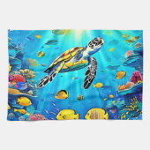 Vibrant Sea Turtle Reef Art Theedoek (Horizontaal)